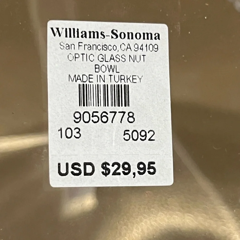 Williams Sonoma Optic Glass Nut Bowl